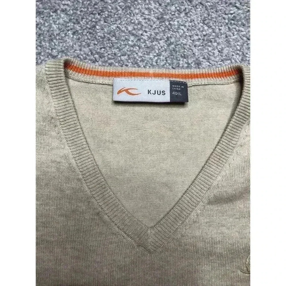 Kjus Sweater Pullover Large Kicki V-Neck Long Sleeves Beige Color Logo Sz L - Picture 6 of 10
